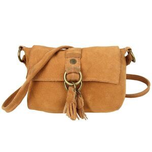 ELLE & JAE GYPSET TAN BROWN GENUINE LEATHER SUEDE XBODY SHOULDER BAG HANDBAG